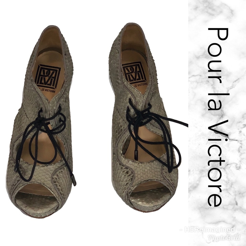 Grey reptile embossed heels